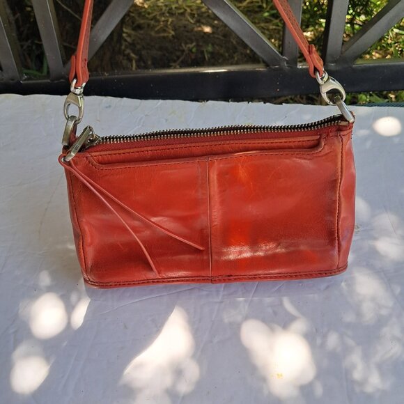 HOBO International Cadence Red Orange Leather Wristlet Demi Crossbody Purse Bag - Picture 14 of 15